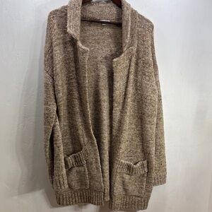 Halogen Wool Alpaca Blend Warm Tan Open Cardigan Sweater with Pockets Size Large